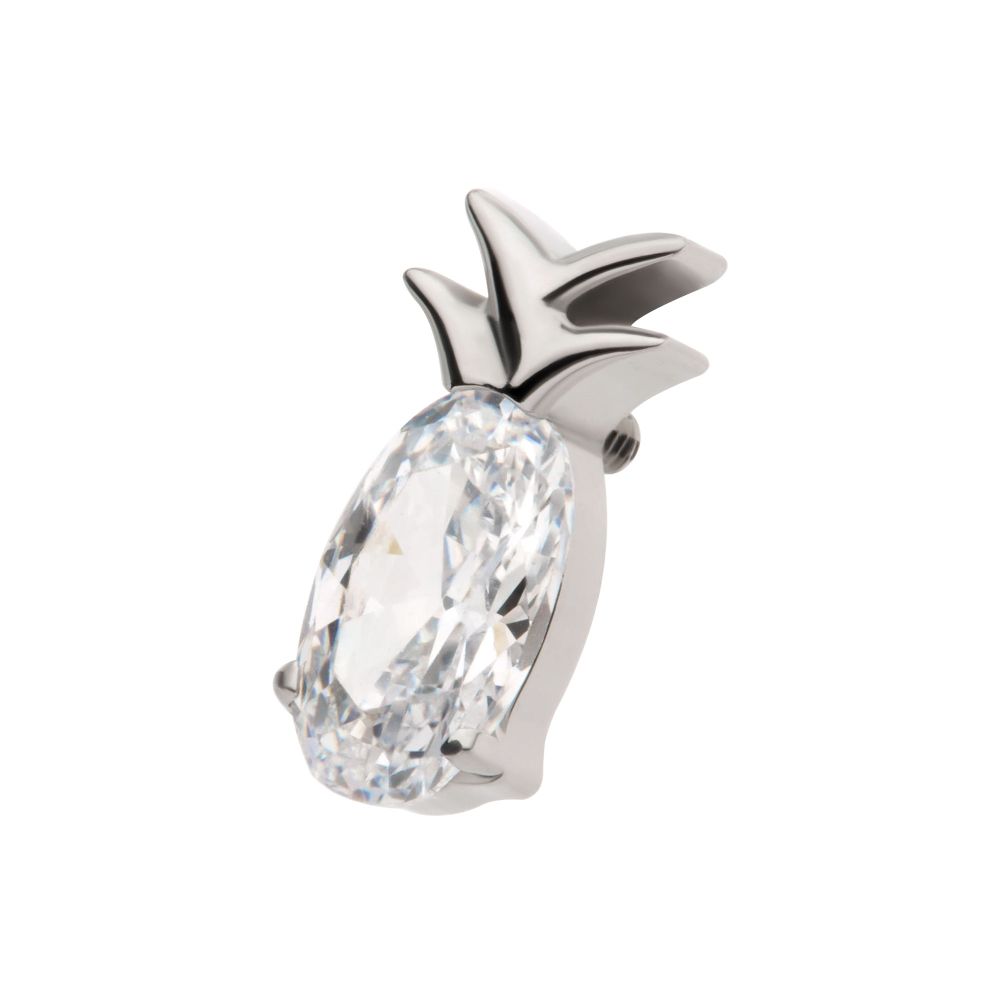 Titanium Internally Threaded Prong Set Oval CZ Gem Pineapple Top
