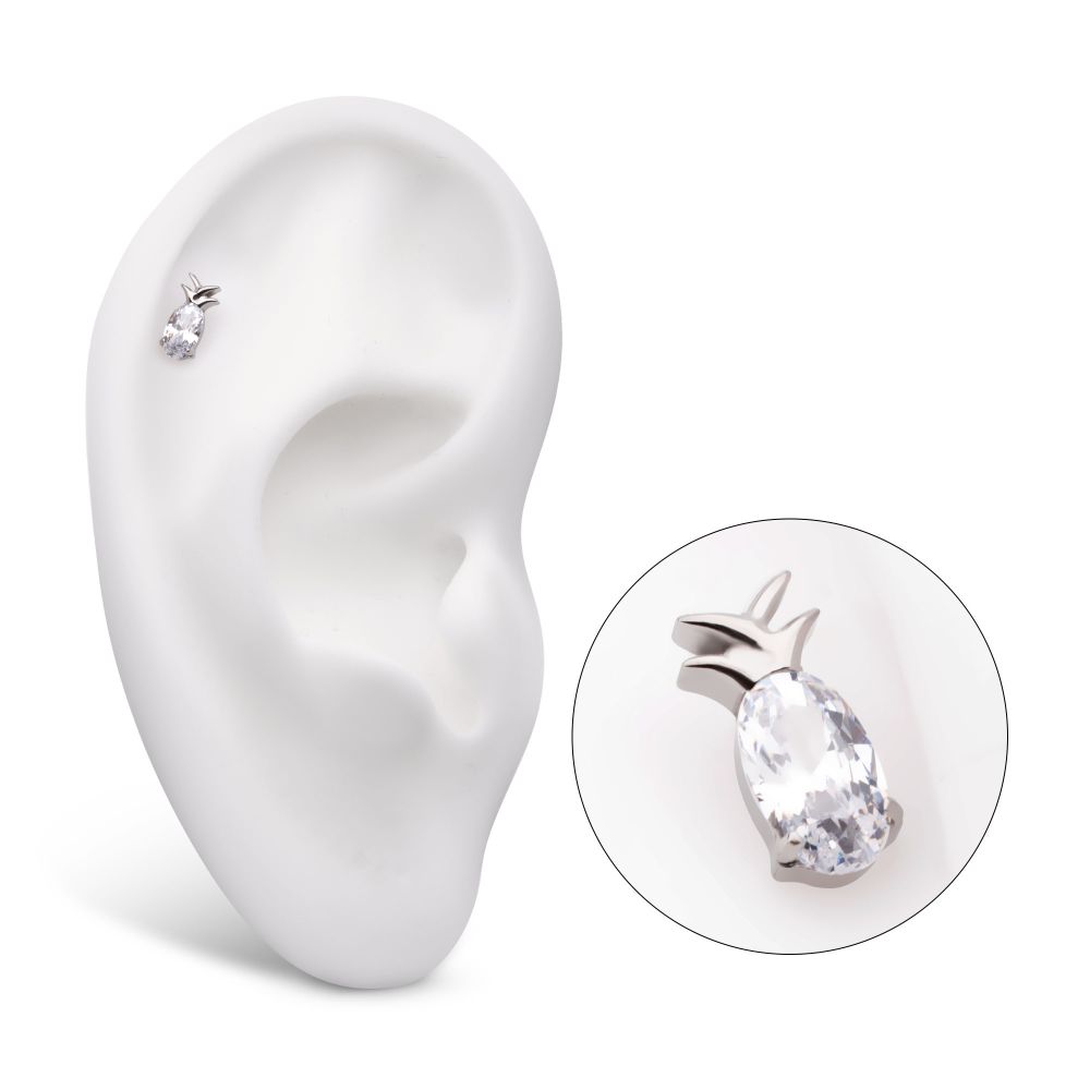 Titanium Internally Threaded Prong Set Oval CZ Gem Pineapple Top