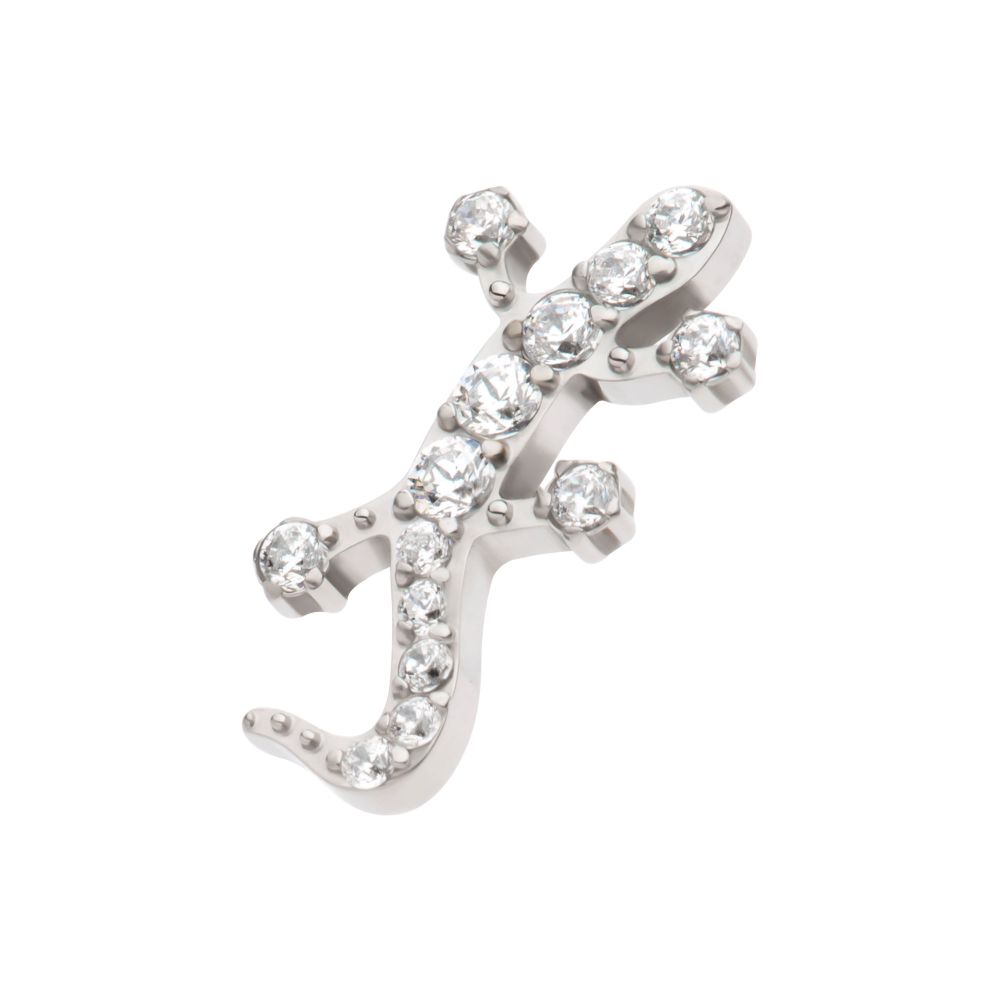 Titanium Internally Threaded Pave Set Round CZ Gem Lizard Top