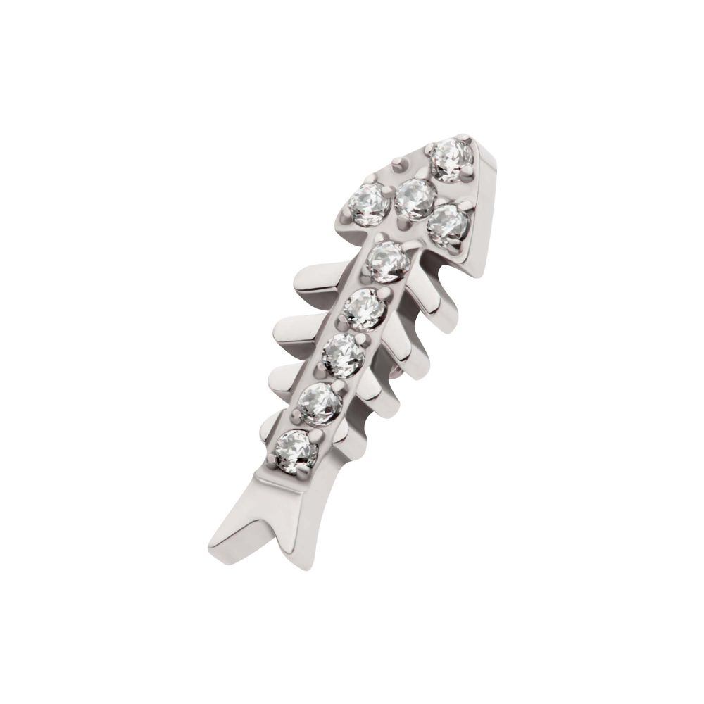 Titanium Internally Threaded Pave Set Round CZ Gem Fishbone Top