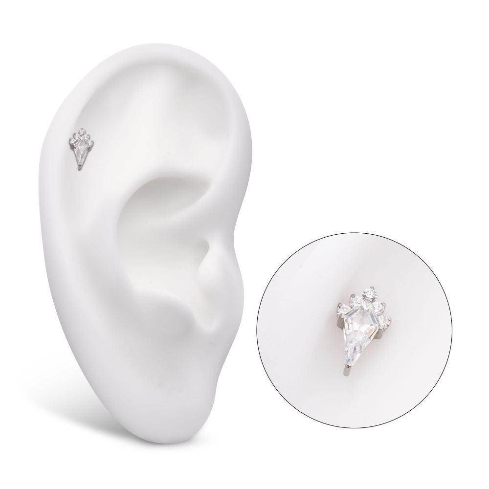 Titanium Internally Threaded Kite Shape with 5-Cluster Round CZ Gem Top