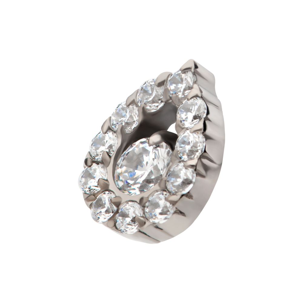 Titanium Internally Threaded Round CZ Center Hollow Teardrop Shape Top