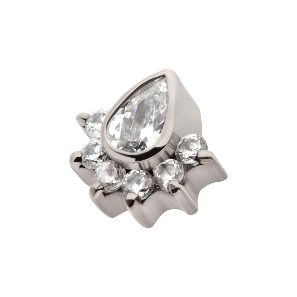 Titanium Internally Threaded Teardrop CZ Center with Round CZ 6-Cluster Top