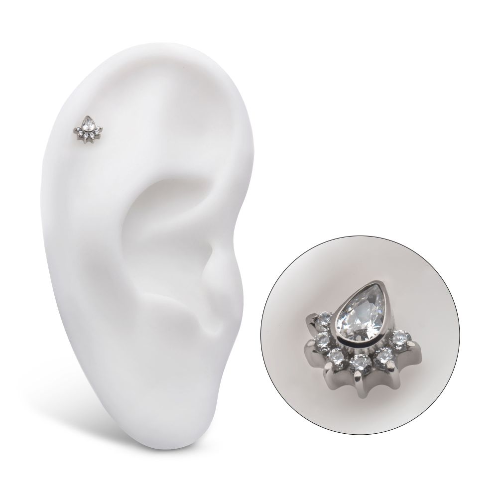 Titanium Internally Threaded Teardrop CZ Center with Round CZ 6-Cluster Top