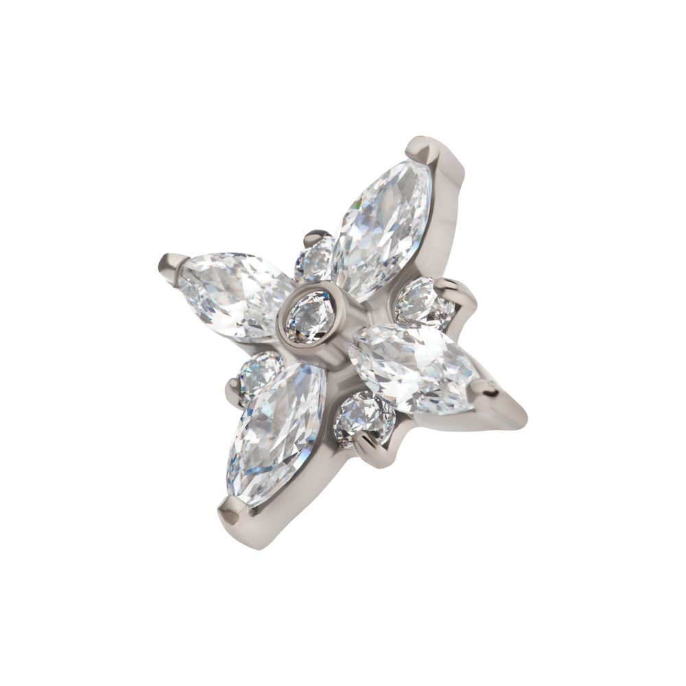 Titanium Internally Threaded with Clustered Round & Marquise CZ Cross Shape Top