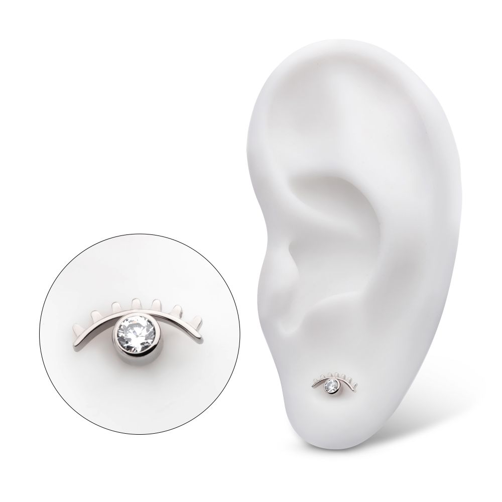Titanium Internally Threaded with Bezel Set CZ Cut Out Evil Eye Top