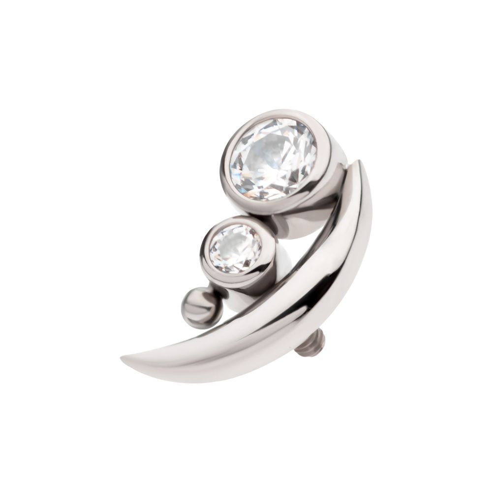 Titanium Internally Threaded with Bezel Set CZ & Bead Crescent Moon Top