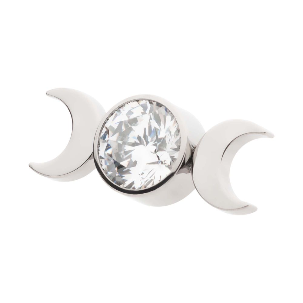 Titanium Internally Threaded Triple Moon Phase Top with Center Bezel Set Clear CZ