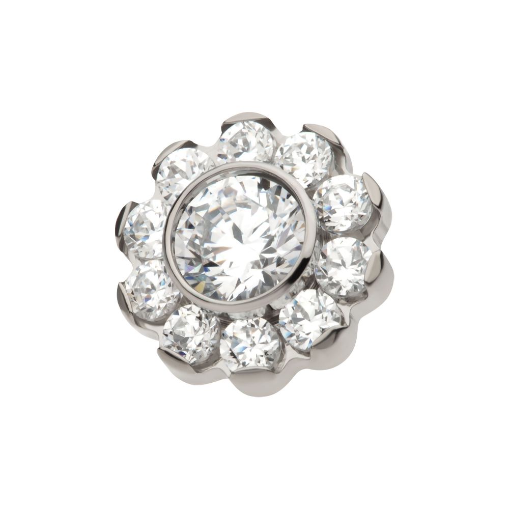 Titanium Internally Threaded Flower Top with 11 Clear CZ