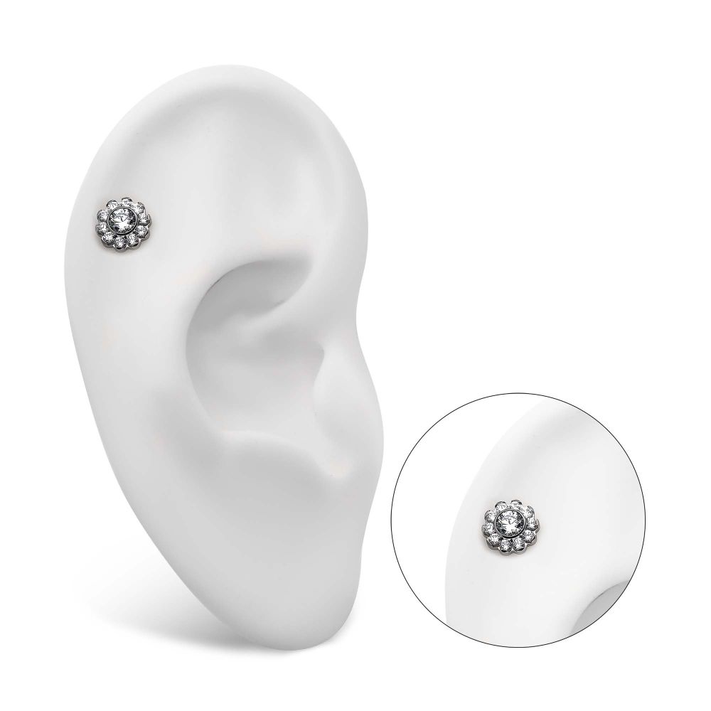 Titanium Internally Threaded Flower Top with 11 Clear CZ