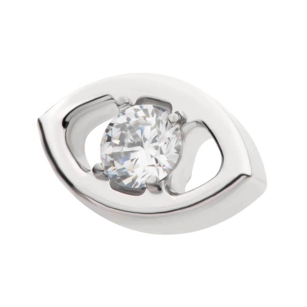 Titanium Internally Threaded Cut Out Evil Eye Top with 4 Prong Clear CZ