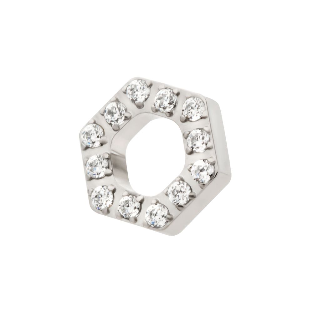 Titanium Internally Threaded Pave Set Round CZ Gem Hexagon Top