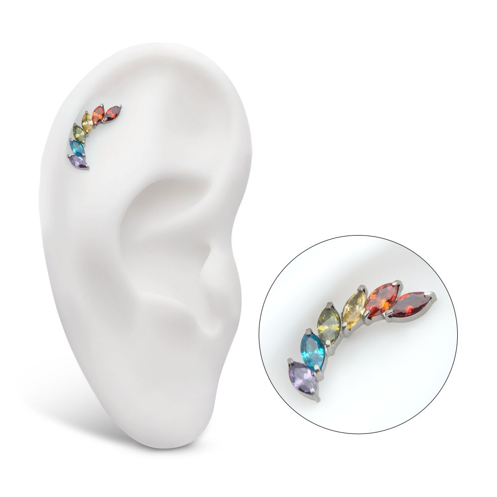 Titanium Internally Threaded Prong Set Marquise CZ Staggered 6-Cluster Top