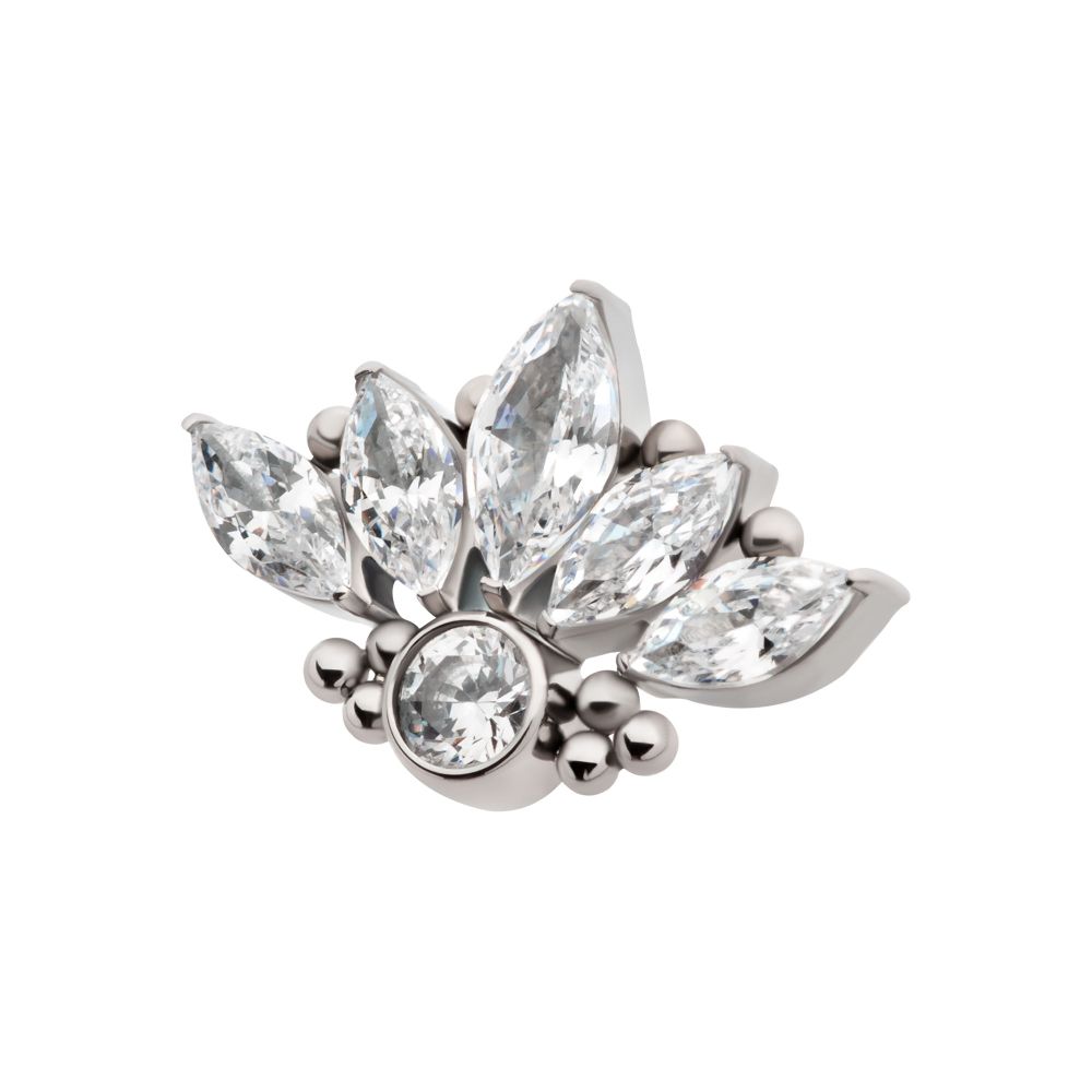 Titanium Internally Threaded 5-Cluster Prong Set Marquise CZ Top with Beads & Bezet Set Round CZ