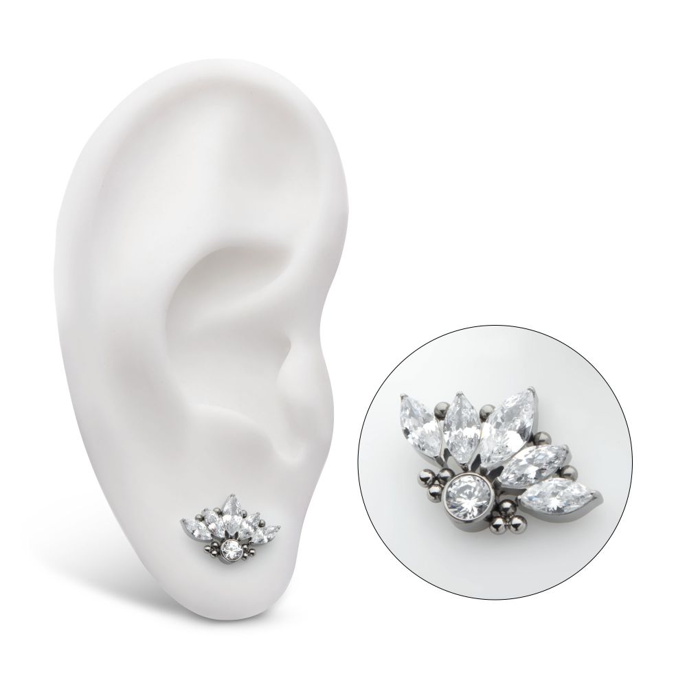 Titanium Internally Threaded 5-Cluster Prong Set Marquise CZ Top with Beads & Bezet Set Round CZ
