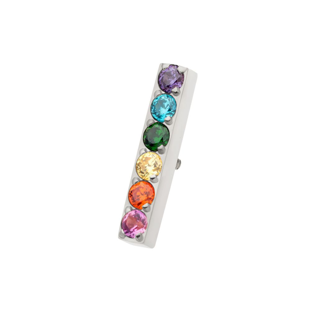 Titanium Internally Threaded Prong Set Rainbow CZ 6-Cluster Bar Top