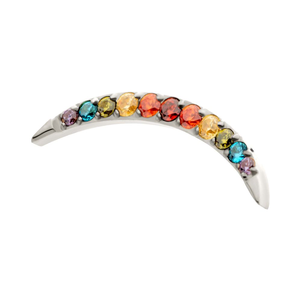 Titanium Internally Threaded Multicolor CZ Curved Bar Top