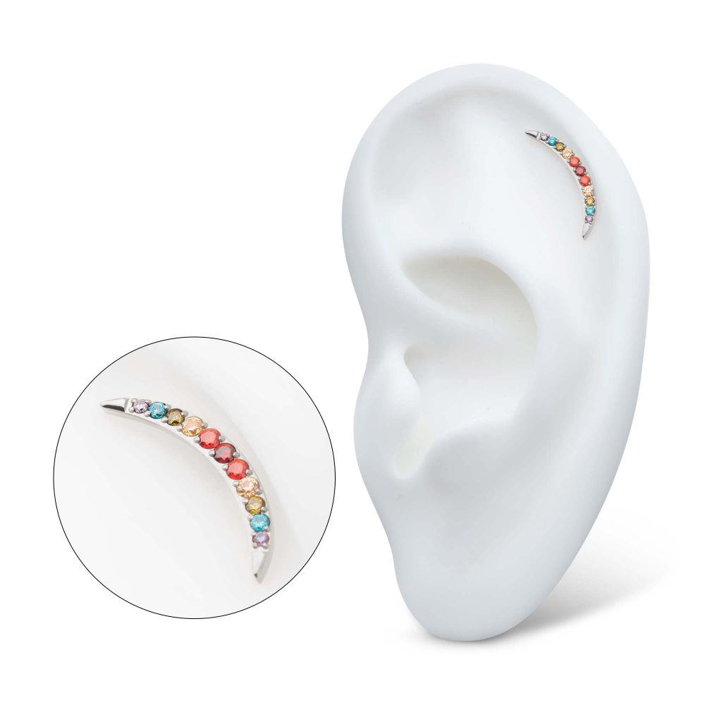 Titanium Internally Threaded Multicolor CZ Curved Bar Top