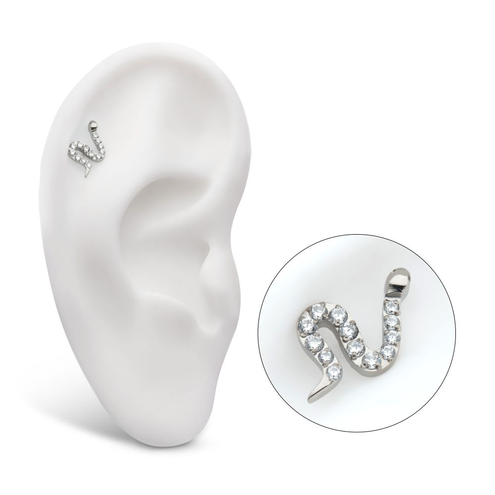 Titanium Internally Threaded Pave Set 13 Clear CZ Snake Top