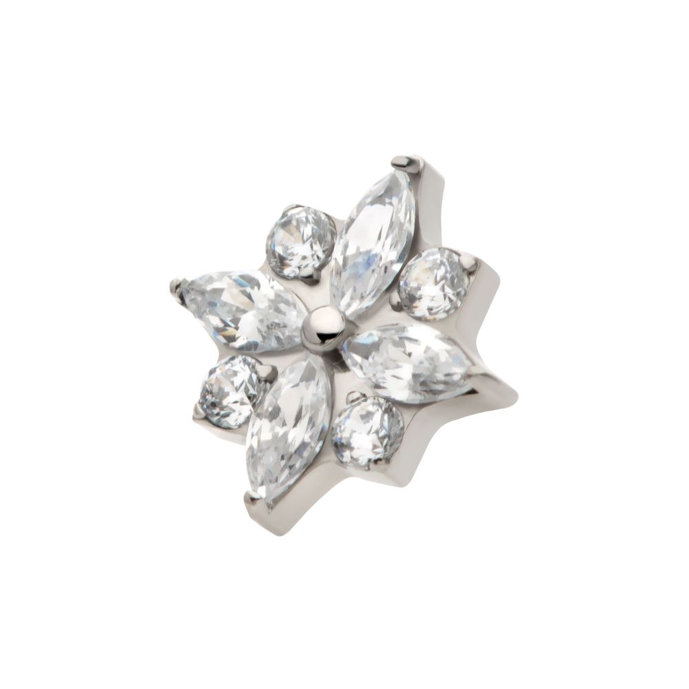 Titanium Internally Threaded with 4 Marquise & 4 Round CZ Flower Shape Top