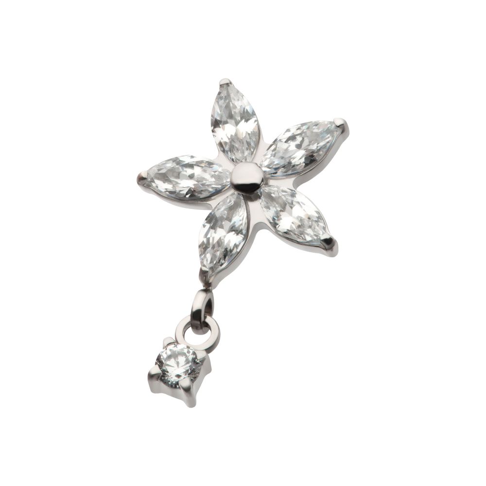 Titanium Internally Threaded 5 Marquise CZ Flower Shape Top with Dangle Prong Set Round CZ