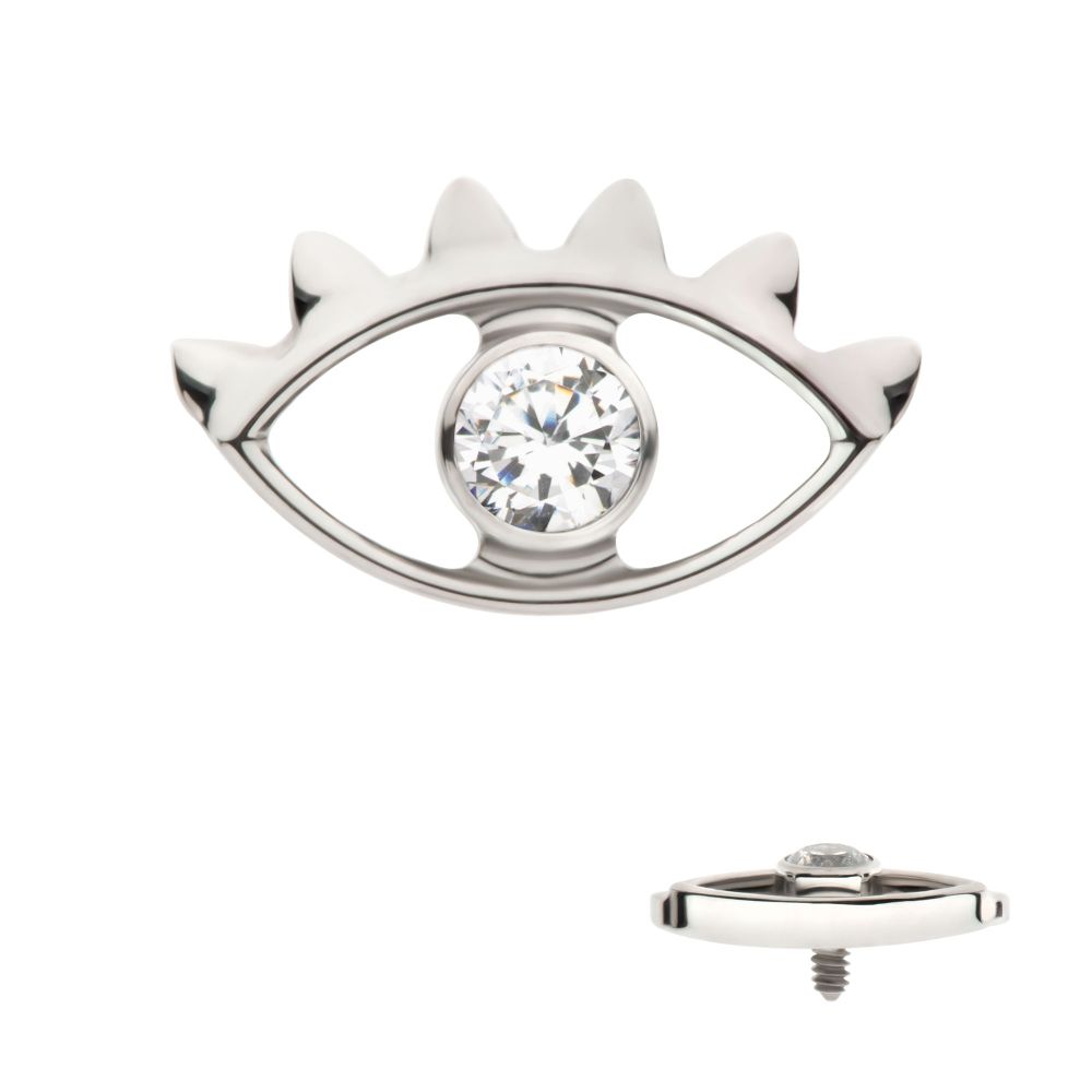Titanium Internally Threaded with 2mm Bezel Set Round CZ Gem Evil Eye Top