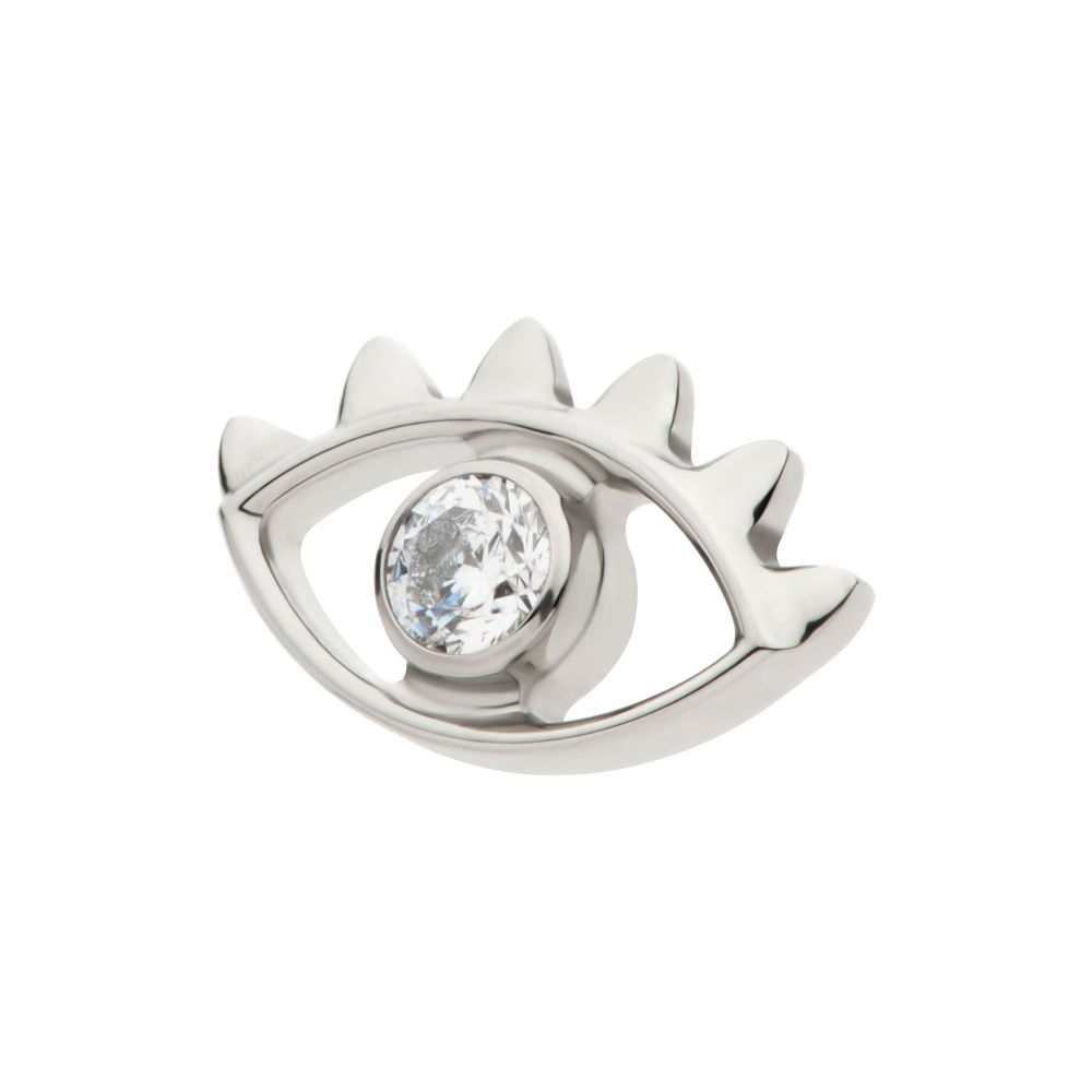 Titanium Internally Threaded with 2mm Bezel Set Round CZ Gem Evil Eye Top