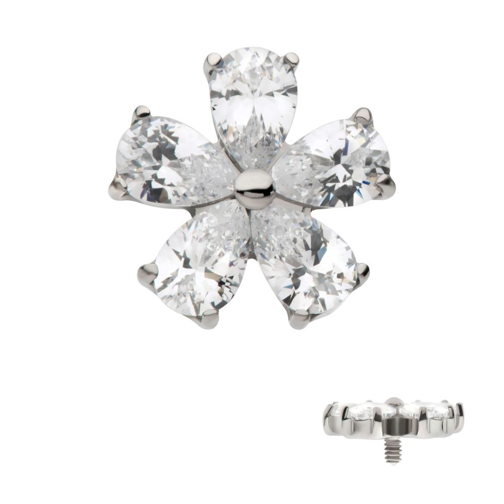 Titanium Internally Threaded Prong Set CZ Gem 5-Petal Flower Top
