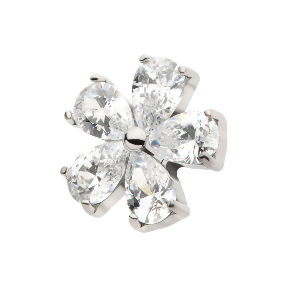Titanium Internally Threaded Prong Set CZ Gem 5-Petal Flower Top