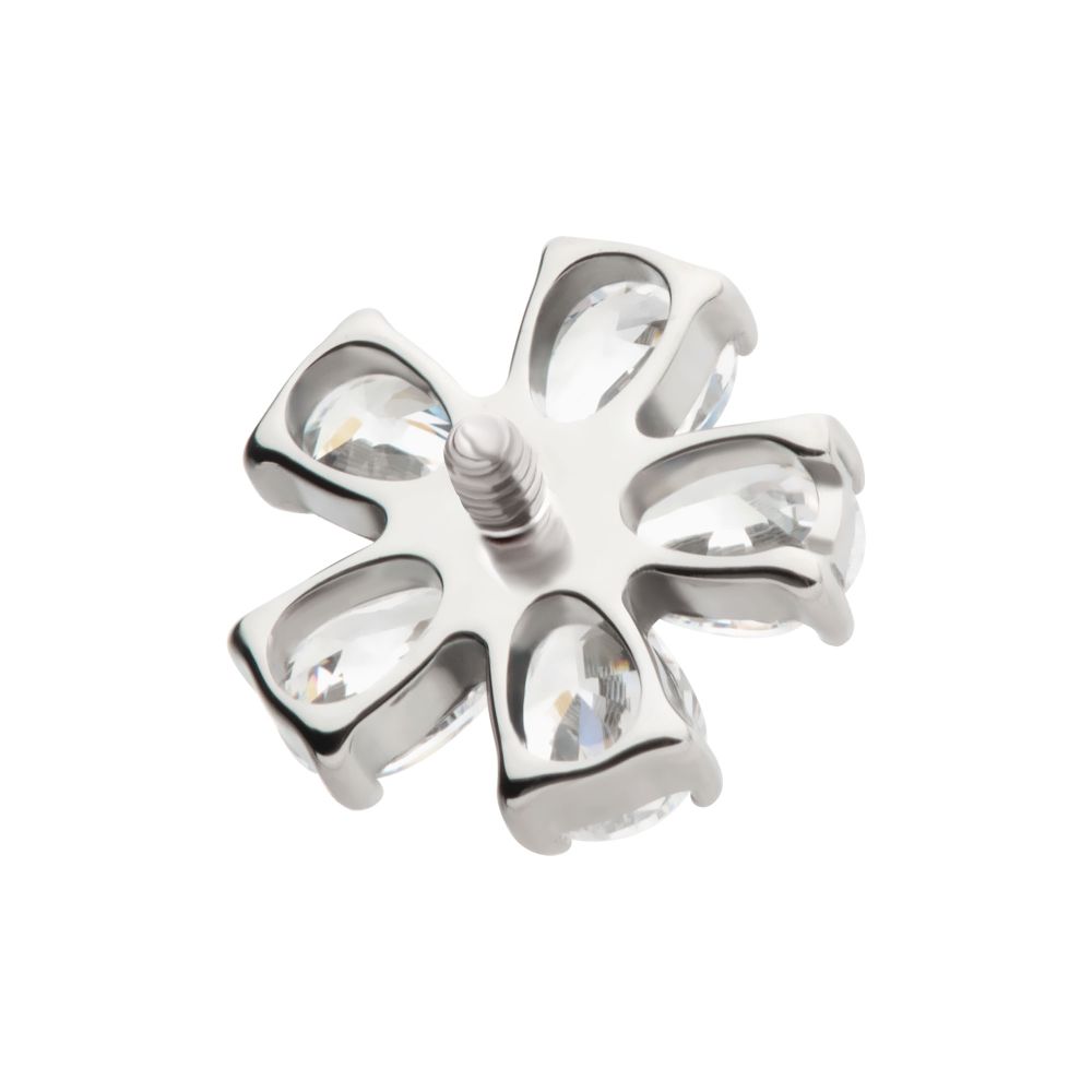 Titanium Internally Threaded Prong Set CZ Gem 5-Petal Flower Top
