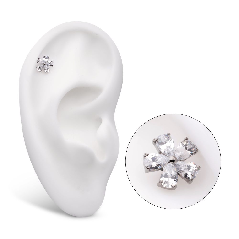 Titanium Internally Threaded Prong Set CZ Gem 5-Petal Flower Top