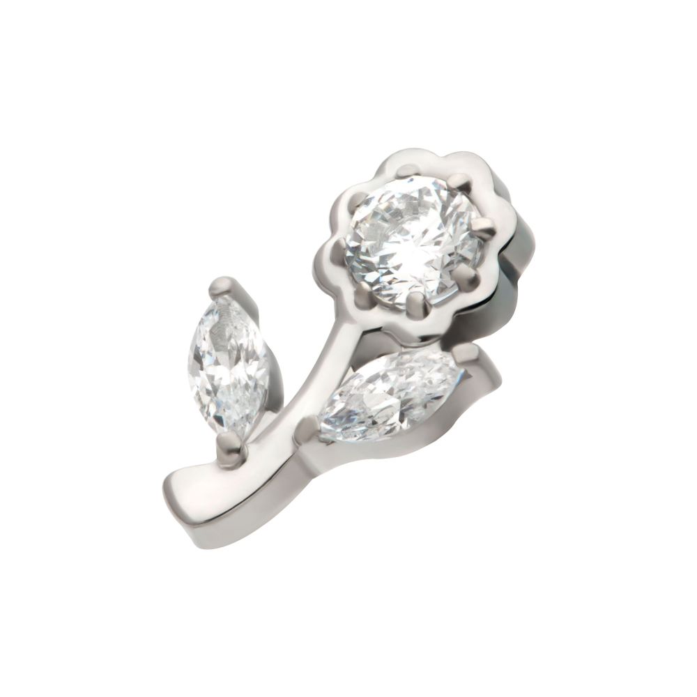 Titanium Internally Threaded Prong Set Round & Marquise CZ Gem Rose Flower Top
