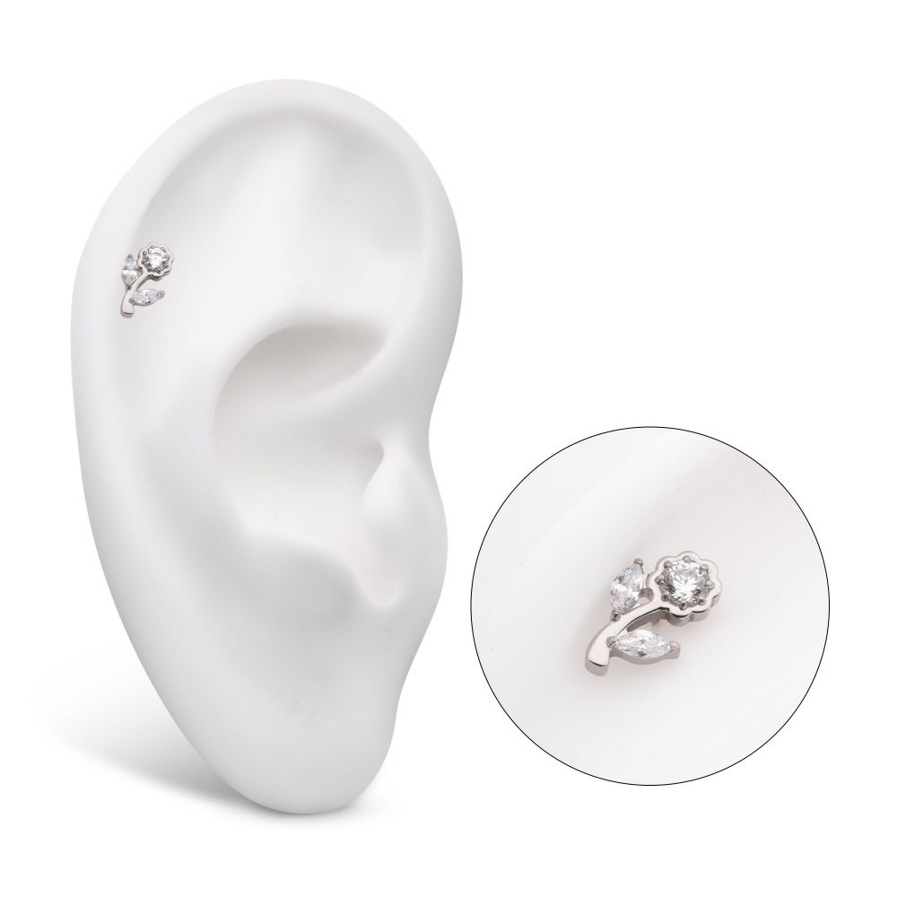 Titanium Internally Threaded Prong Set Round & Marquise CZ Gem Rose Flower Top