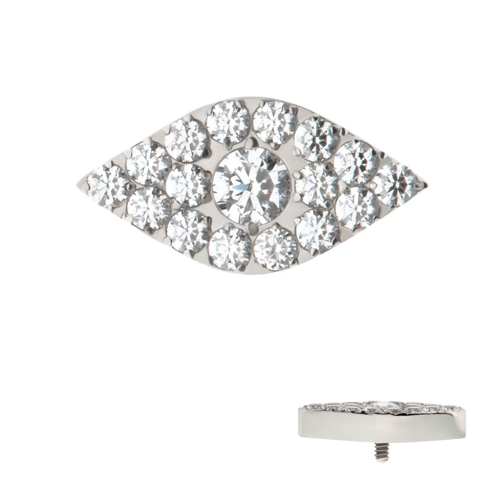 Titanium Internally Threaded Pave Set Full Clear Round CZ Gem Evil Eye Top