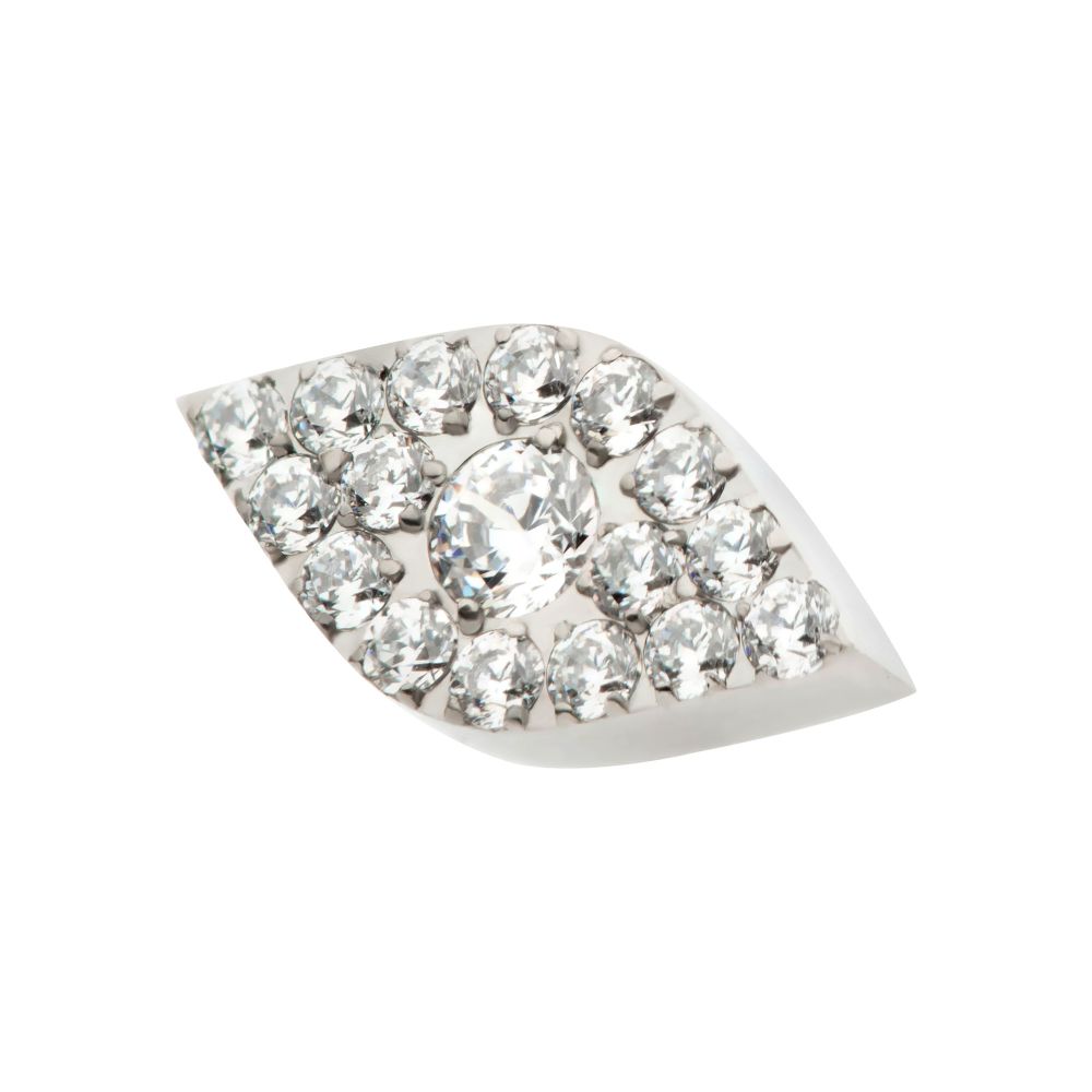 Titanium Internally Threaded Pave Set Full Clear Round CZ Gem Evil Eye Top