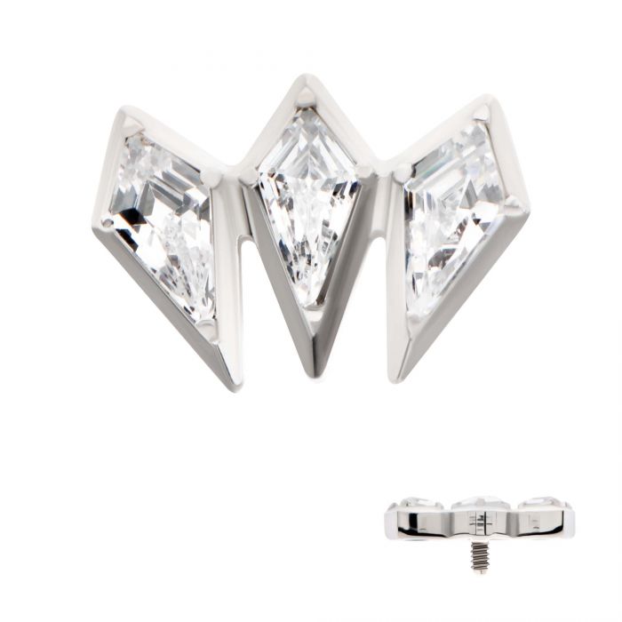 Titanium Internally Threaded Kite Shape CZ 3-Cluster Top