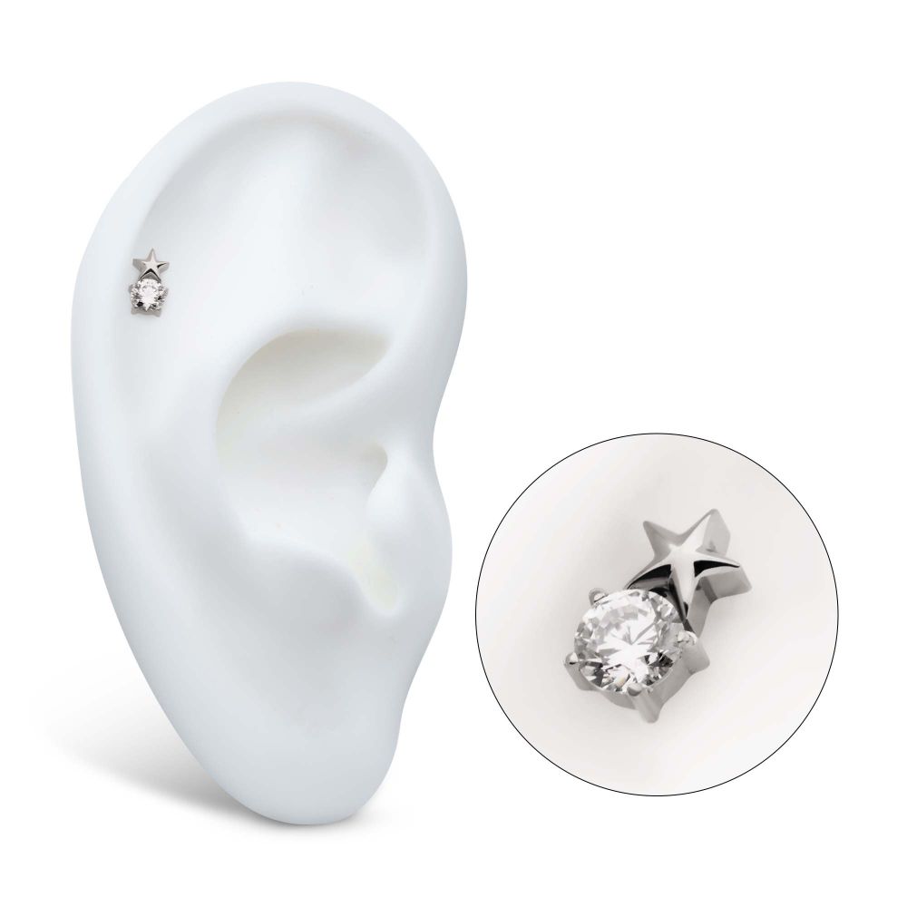 Titanium Internally Threaded Star with Prong Set Round CZ Top