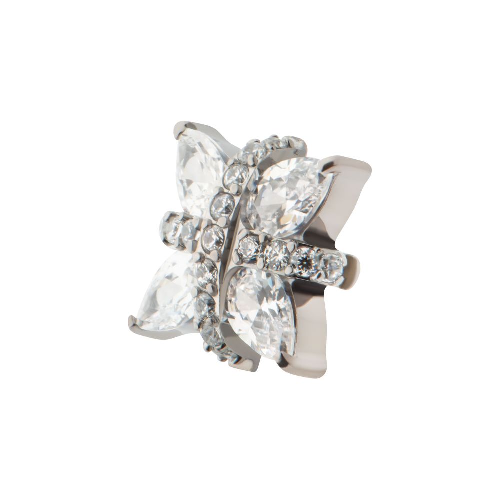 Titanium Internally Threaded Paved CZ Cross with Pronged Marquise CZ Flower Top