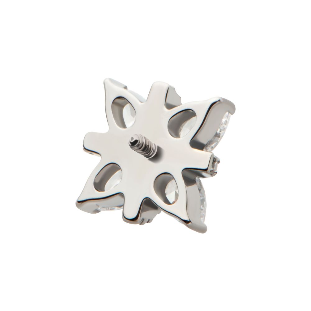 Titanium Internally Threaded Paved CZ Cross with Pronged Marquise CZ Flower Top