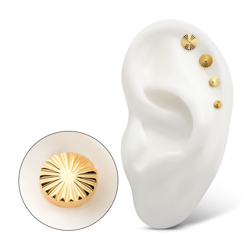 24kt Gold PVD Titanium Internally Threaded Radiant Corrugated Round Top