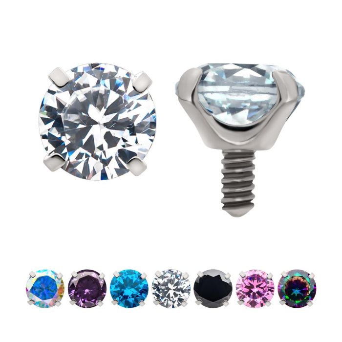 STERILIZED 16g Low Profile Titanium Internally Threaded with Prong Set Round 3A/5A CZ Top