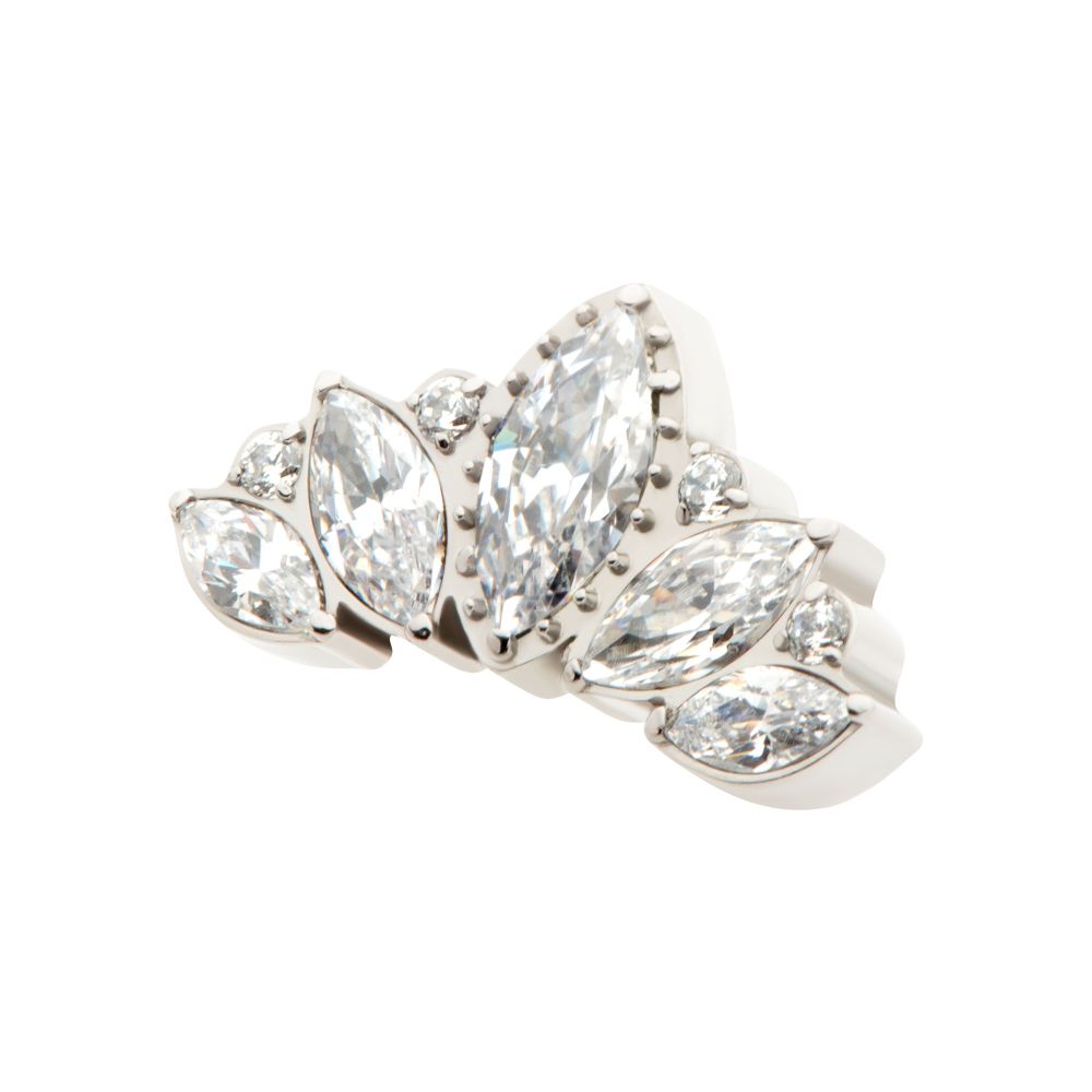Titanium Internally Threaded Round & Marquise CZ Cluster Fan Shape Top