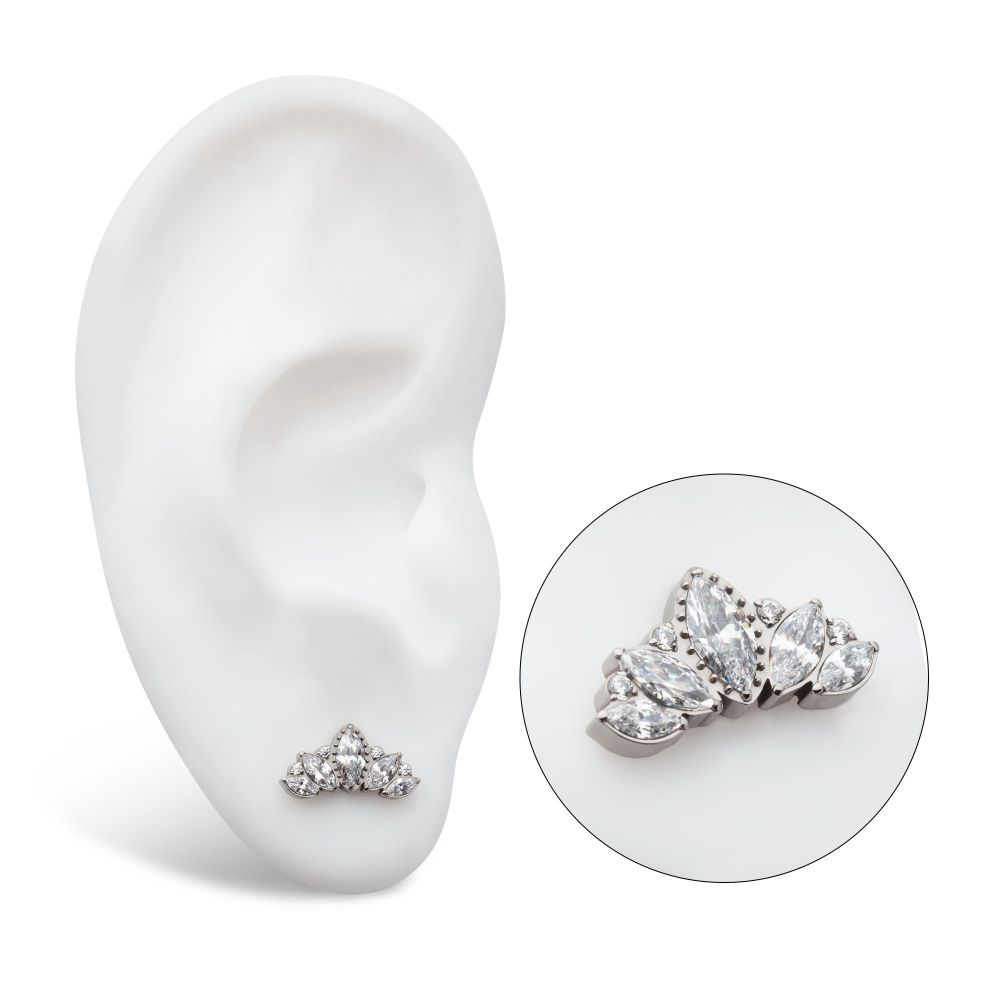 Titanium Internally Threaded Round & Marquise CZ Cluster Fan Shape Top