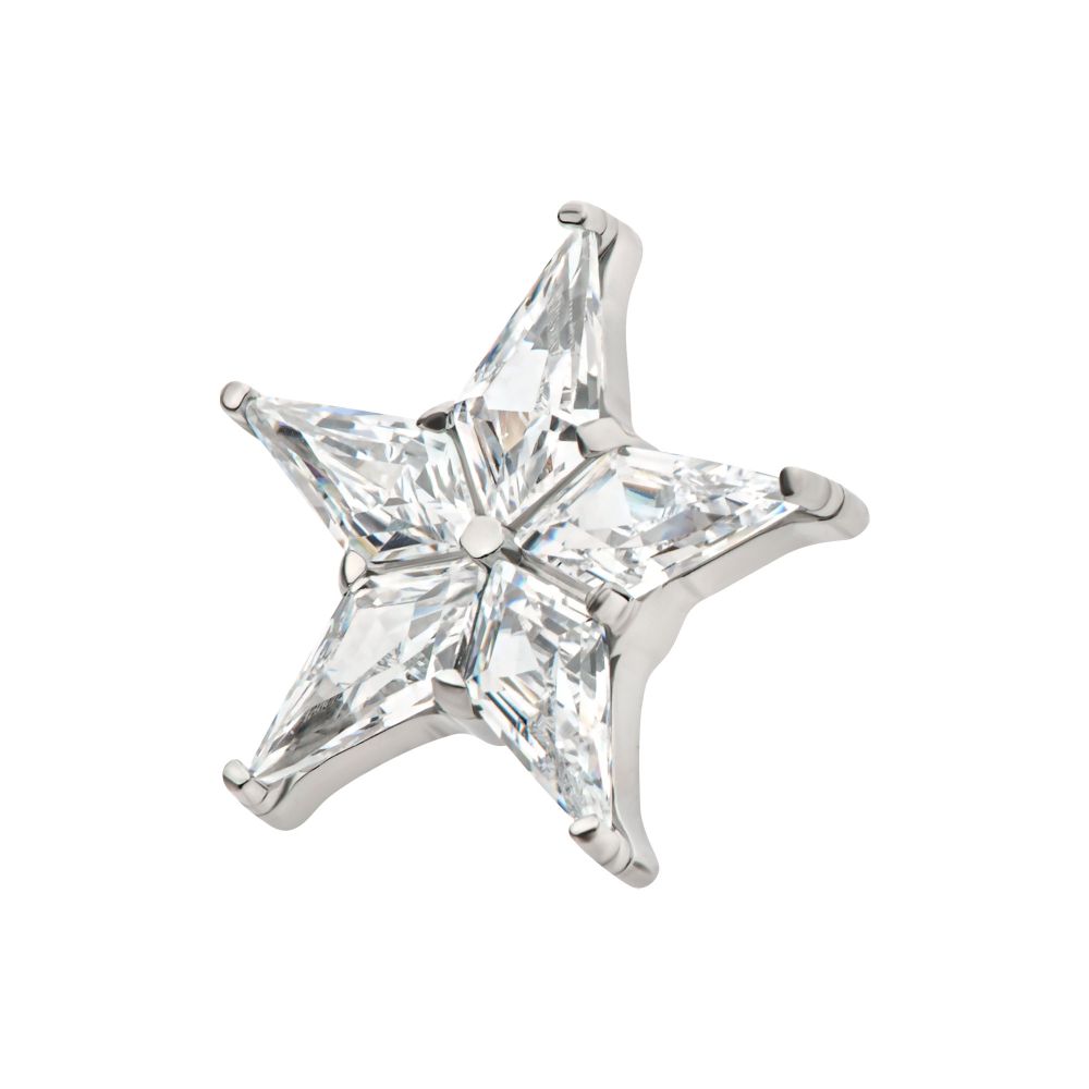 Titanium Internally Threaded Star Top with 5 Prong Set Kite Shape Clear CZ