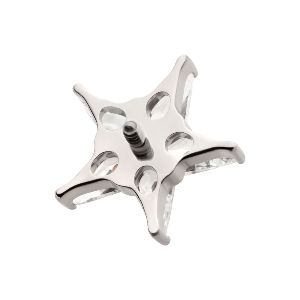 Titanium Internally Threaded Star Top with 5 Prong Set Kite Shape Clear CZ