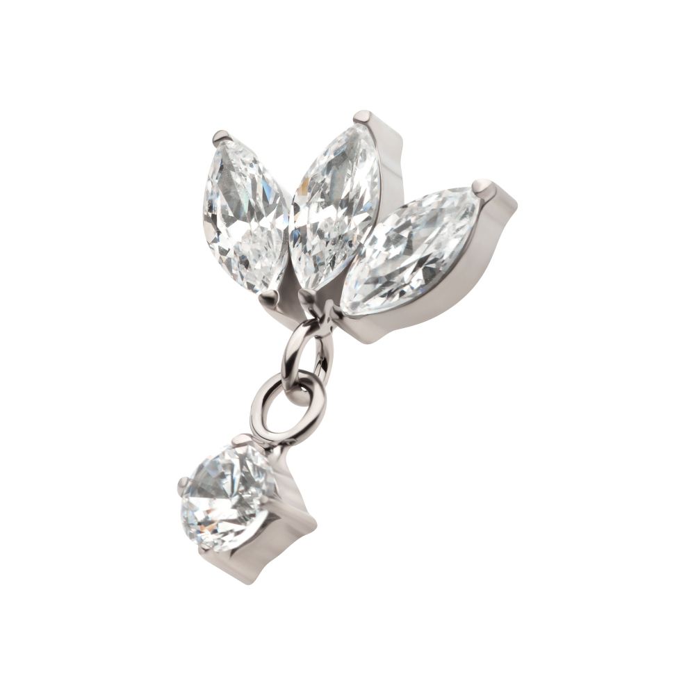 Titanium Internally Threaded 3 Cluster Marquise CZ Top with Dangle 4-Prong Round CZ