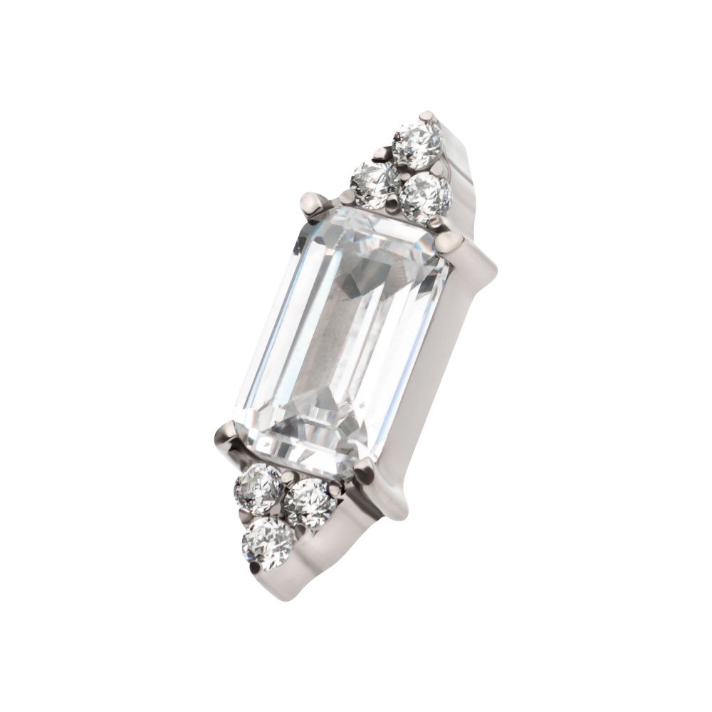 Titanium Internally Threaded Pronged Baguette & Round CZ 7-Cluster Top