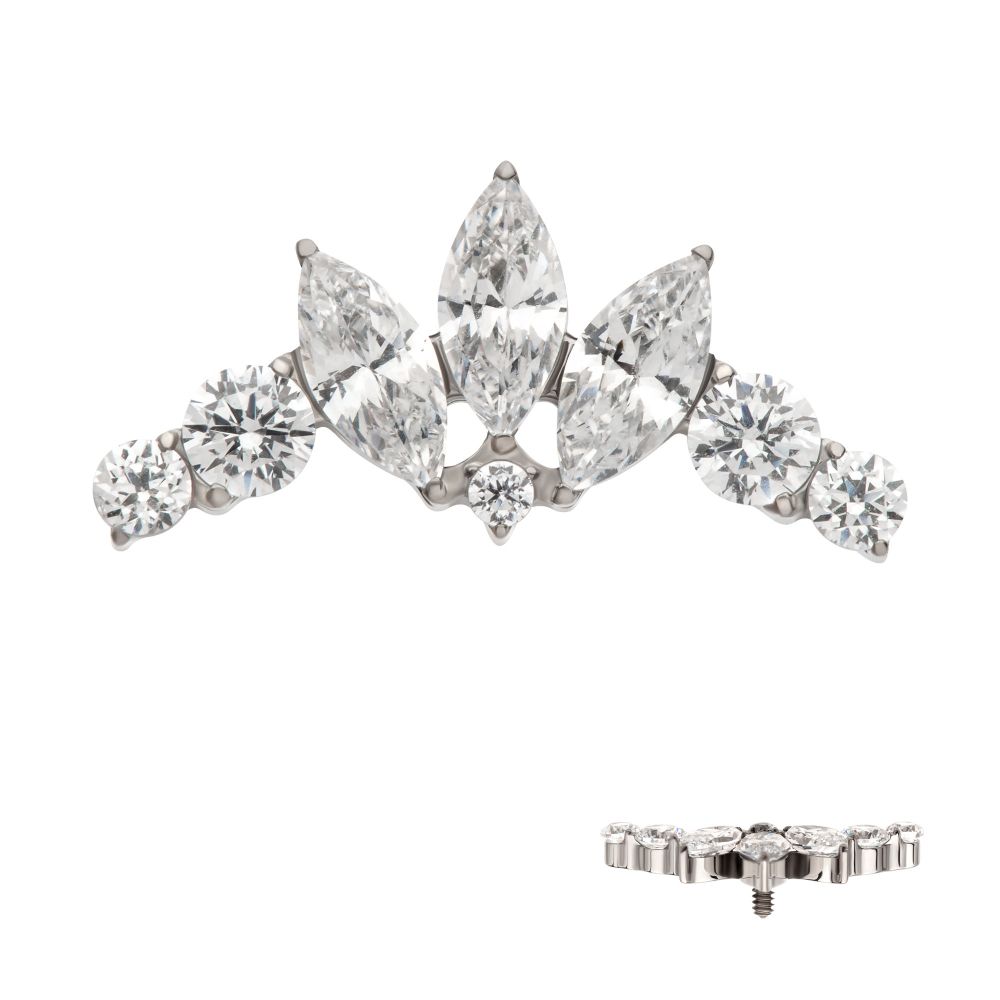 Titanium Internally Threaded Crown Shape Top with Clustered Prong Set Round & Marquise CZ