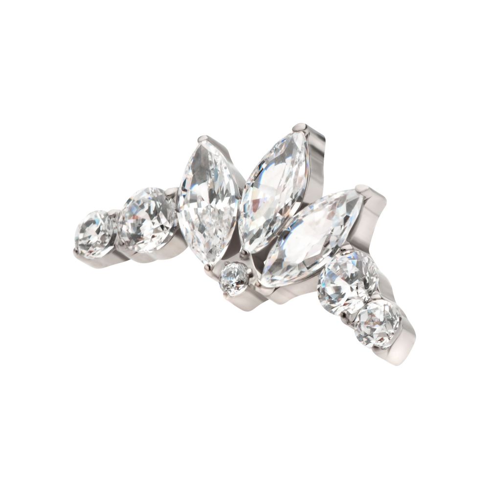 Titanium Internally Threaded Crown Shape Top with Clustered Prong Set Round & Marquise CZ