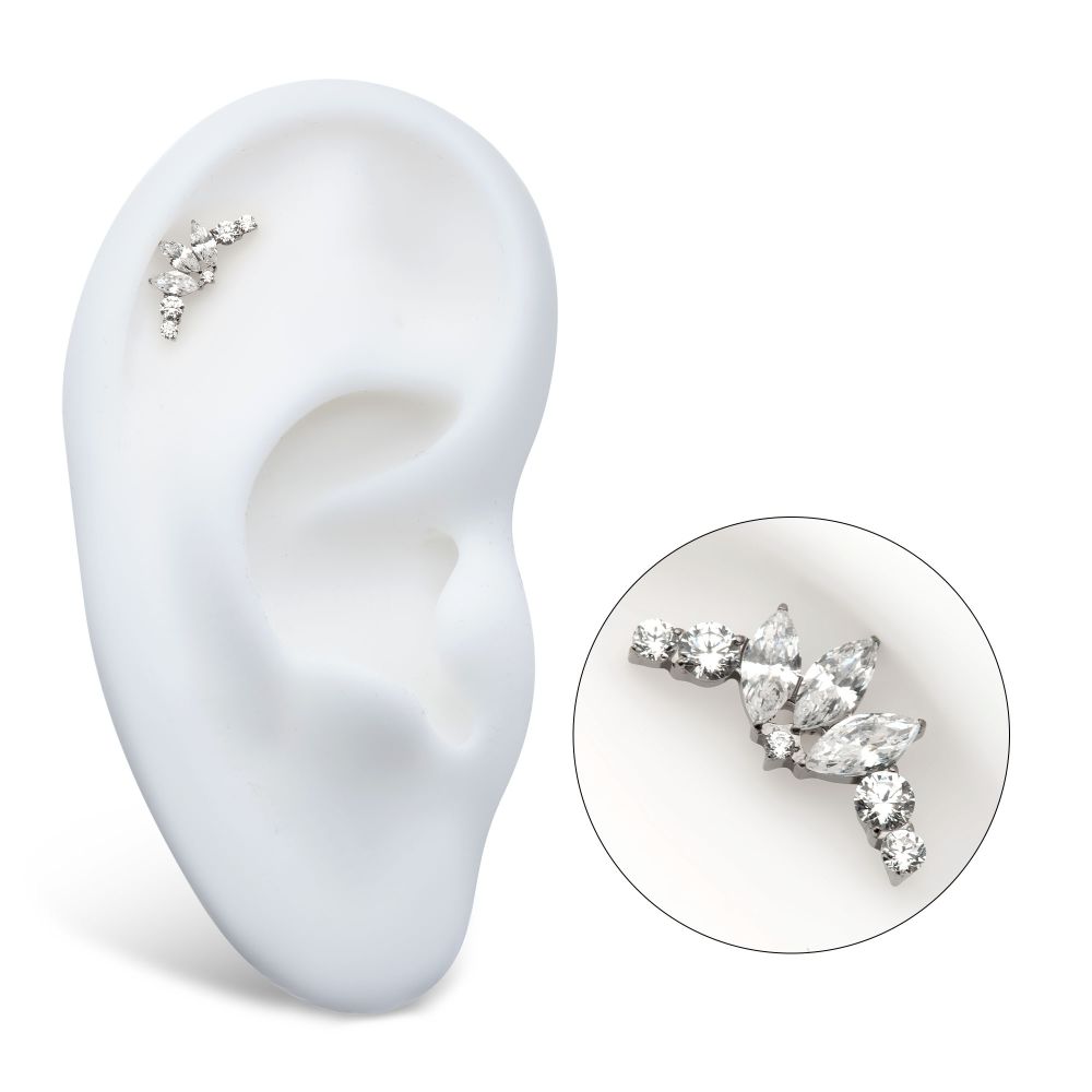 Titanium Internally Threaded Crown Shape Top with Clustered Prong Set Round & Marquise CZ